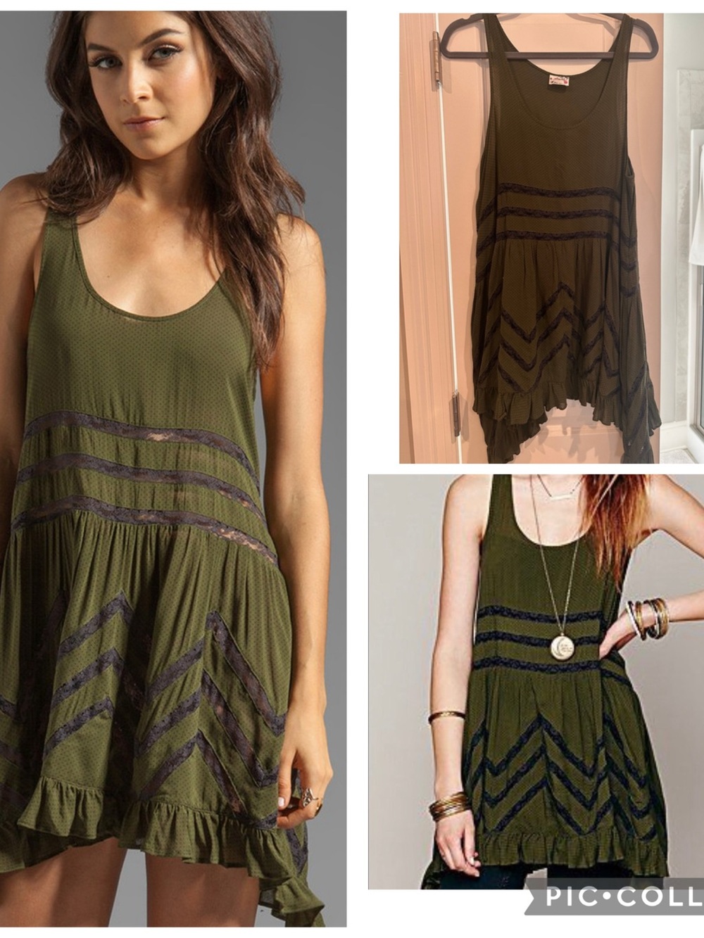 Free People Intimate Olive Green Lace Trim Tunic Dress top